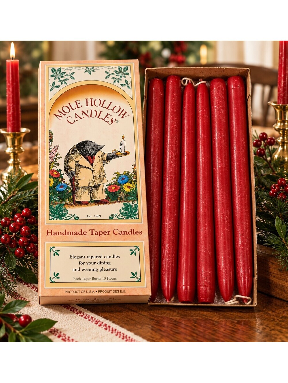 Vintage Mole Hollow Sweetheart Red 12" Taper Candles Lot 18 USA 1990s